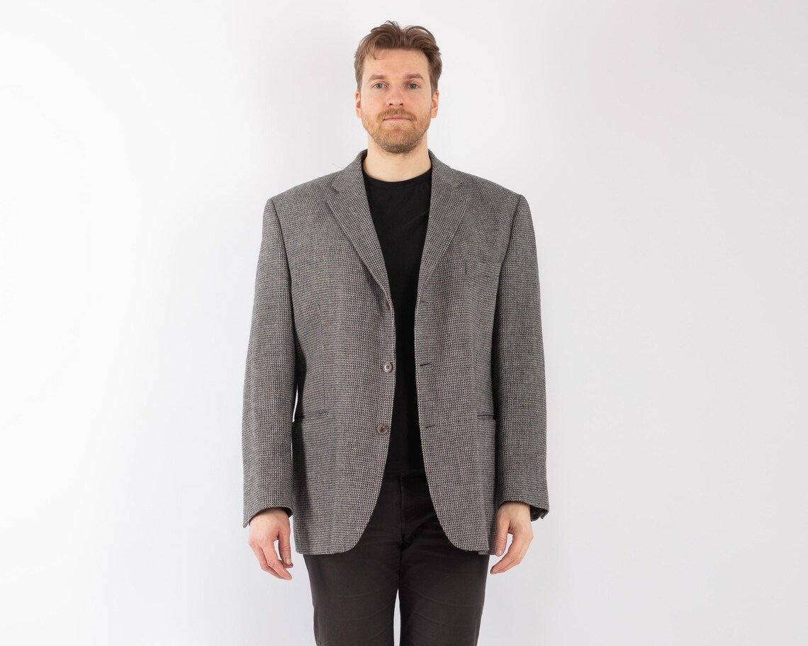 Vintage Gray Wool Blend Blazer, Size XL Retro Sport Coat, foto 1 di 5