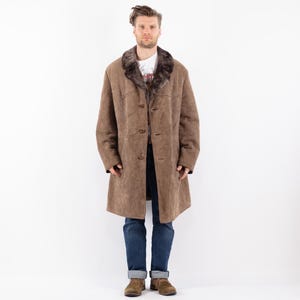 70s Longline Sheepskin Coat, Men Size L Large Vintage Shearling Coat, Western Wear, Trapper Overcoat, Marlboro Man Style, 70s Outerwear