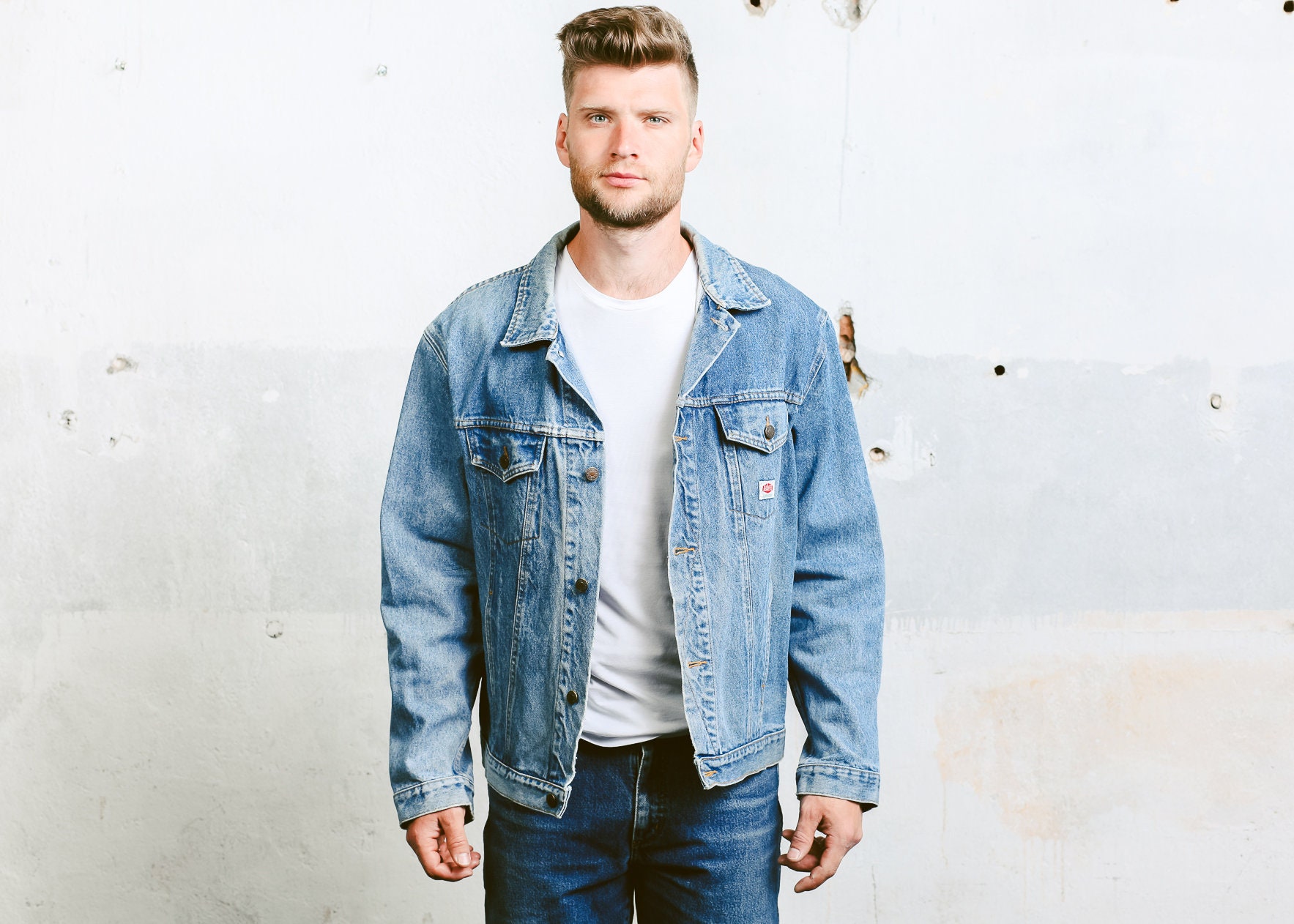 Mens Jean Jacket . Men Blue Denim 