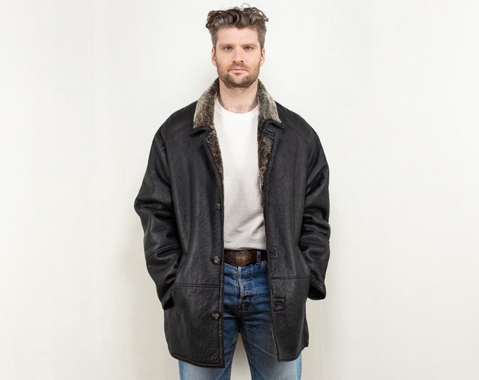 Men Sheepskin Coat 80's vintage men coat brown sheepskin leather shearling western style men vintage clothing size double extra large XXL