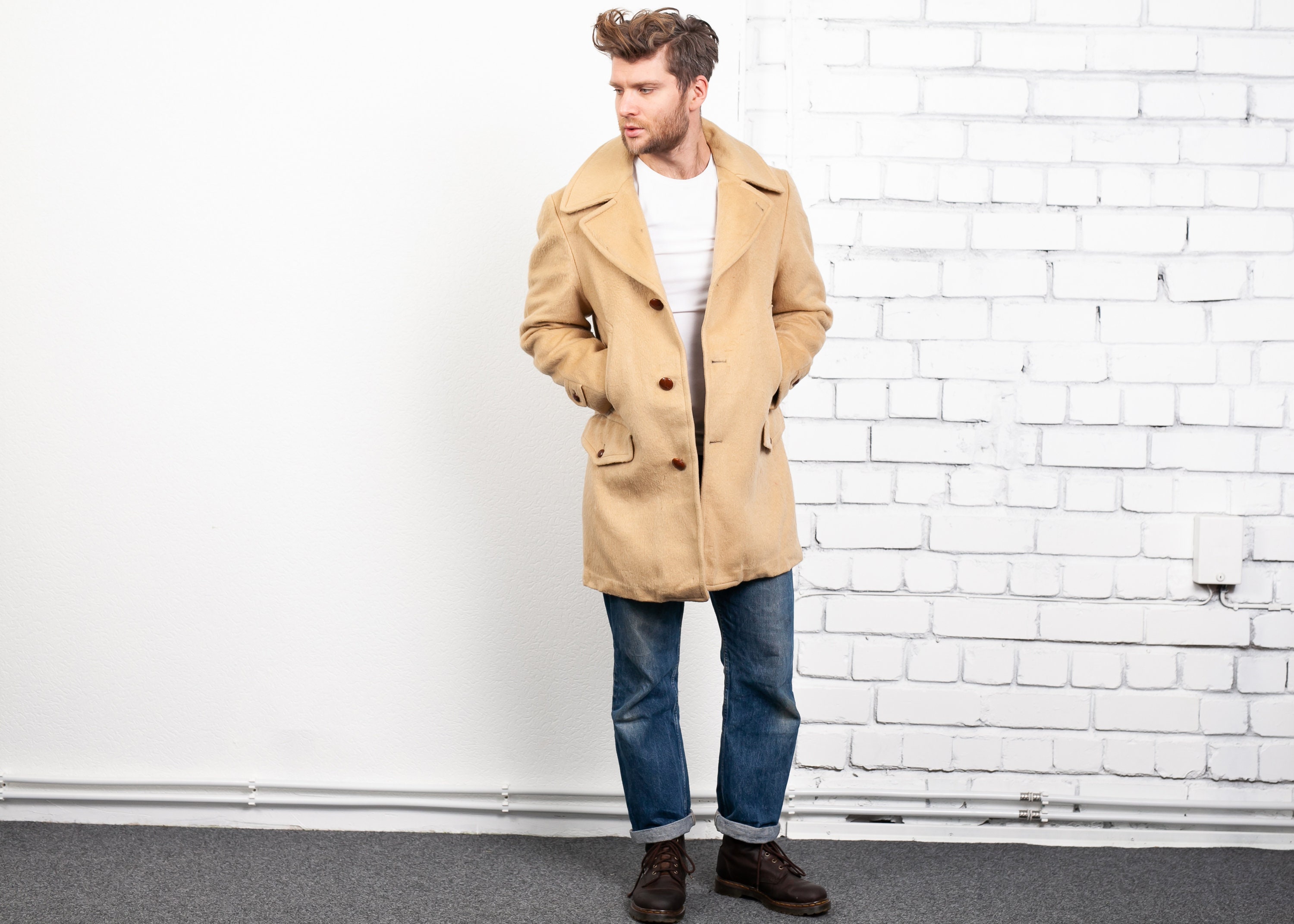 60s Pendleton Wool Car Coat . Vintage Men's Camel Brown Short Coat Winter Coat Warm Jacket Wool