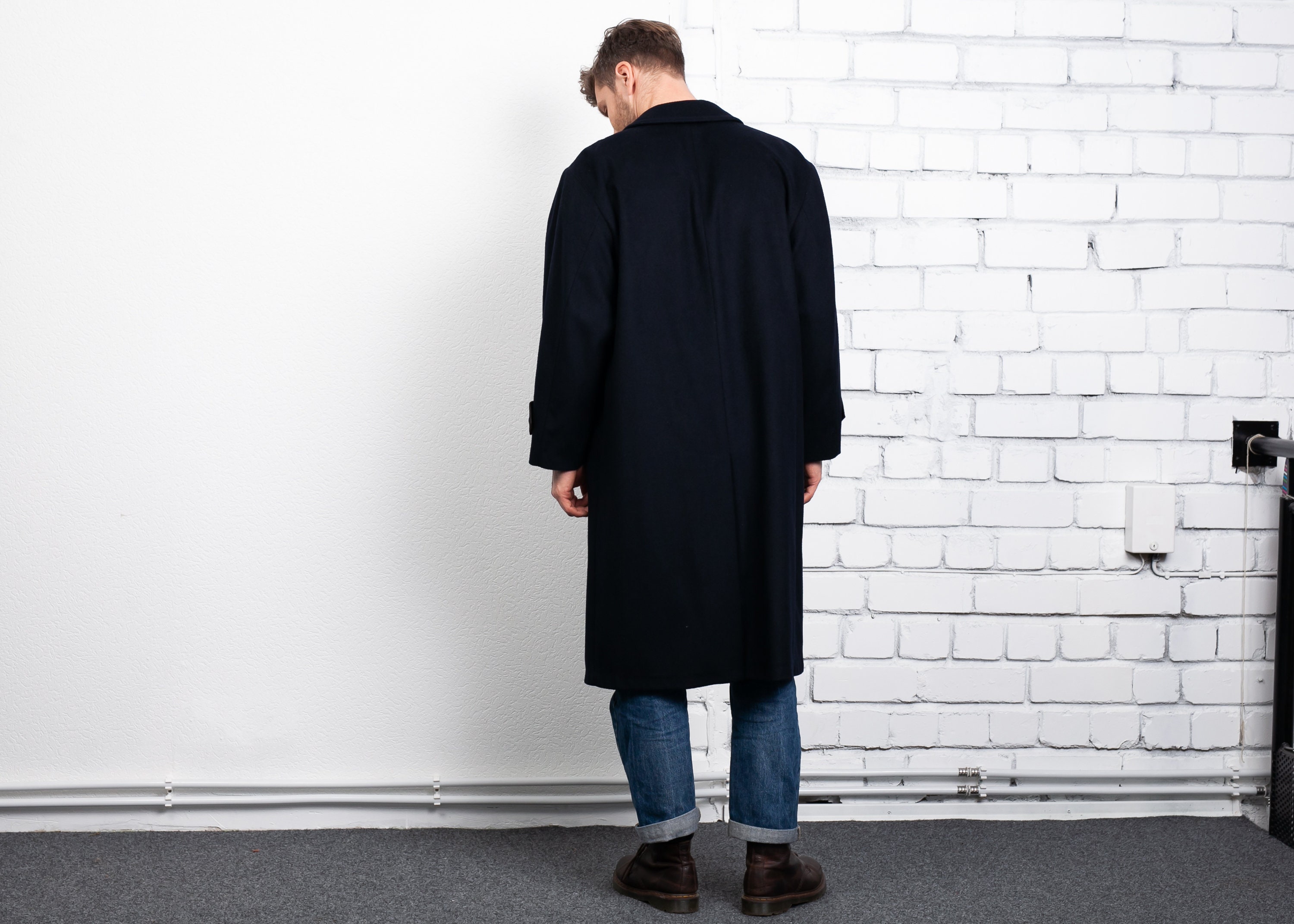 Navy Blue Wool Overcoat . Vintage Mac Coat Man Wool Coat 90s Man Winter Coat Single Breasted ...