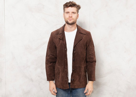 Brown Suede Jacket Vintage Men Suede Jacket Dark B