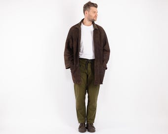 Cappotto vintage anni '90 in montone marrone, con fodera in pelle di montone, taglia uomo L/XL
