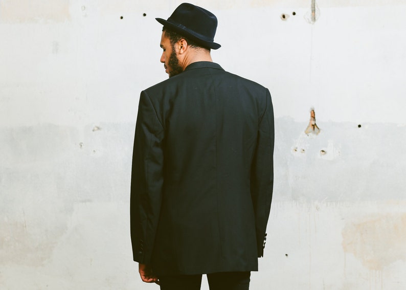 Vintage 1980s TUXEDO Jacket Mens 80s Black Tie Wool Double breasted Wedding Attire Peak Lapels Tux White Tie Formal Wear Medium Large
