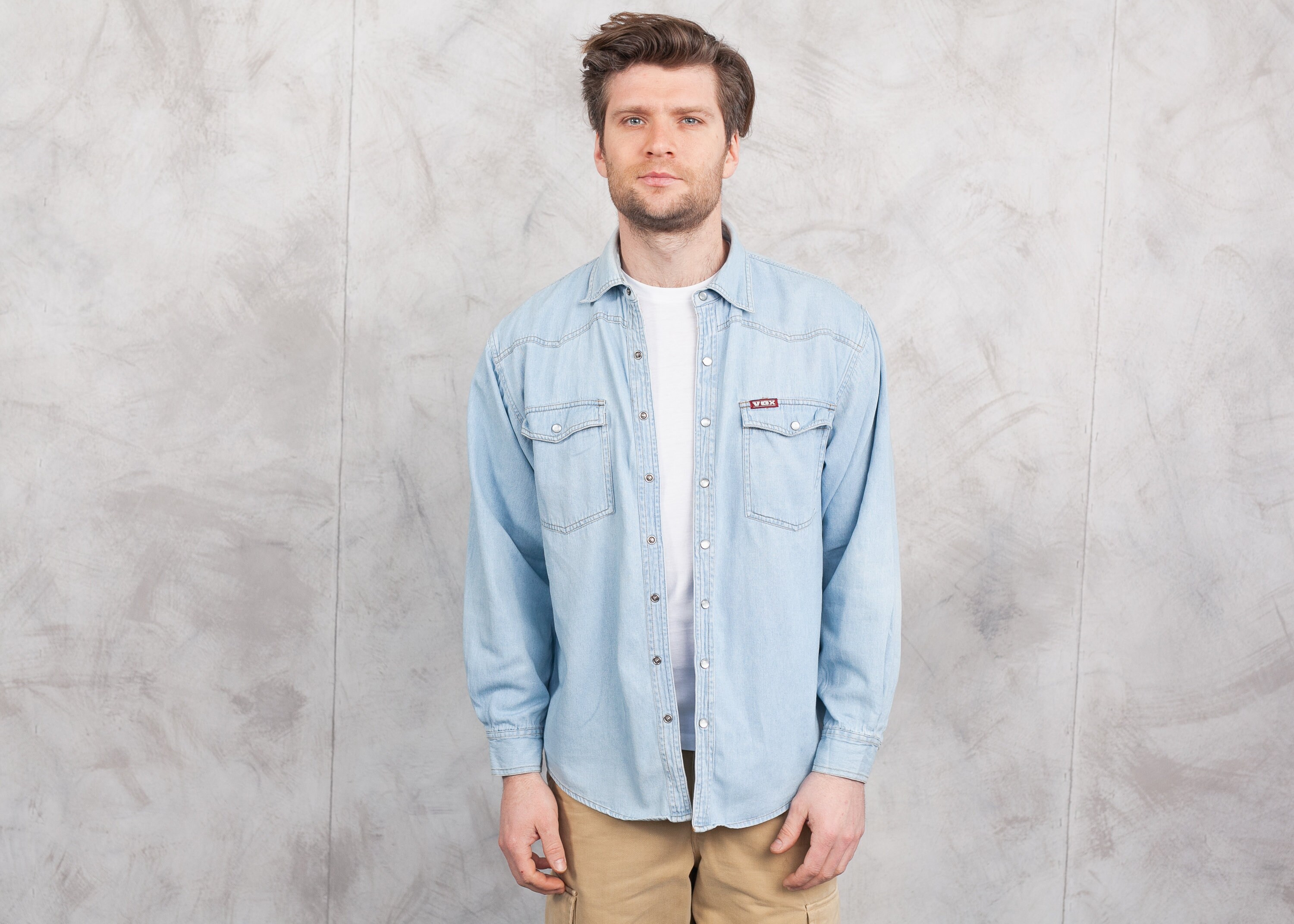 mens denim button down