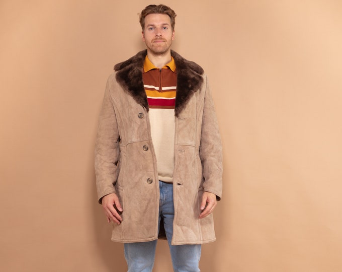 Vintage Sheepskin Coat 70's, Size Medium M, Shearling Coat Men, Winter Clothing, Suede Coat, Retro Winter Coat, Old Fashioned Coat, Warm
