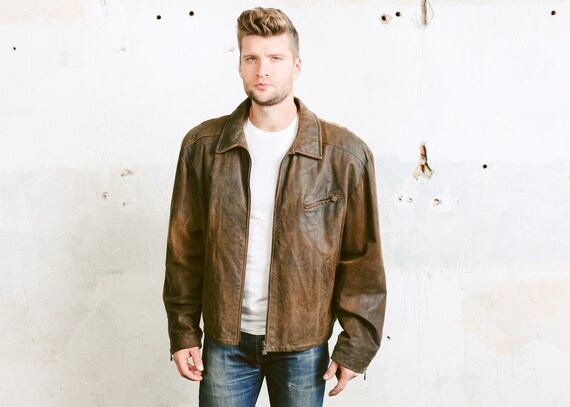 Men S Leather Er Jacket Vintage 80s Flight - Mens Leather Pilot Jacket Brown Men S Leather Er Jacket Vintage 80s Flight - Mens Leather Pilot Jacket Brown
