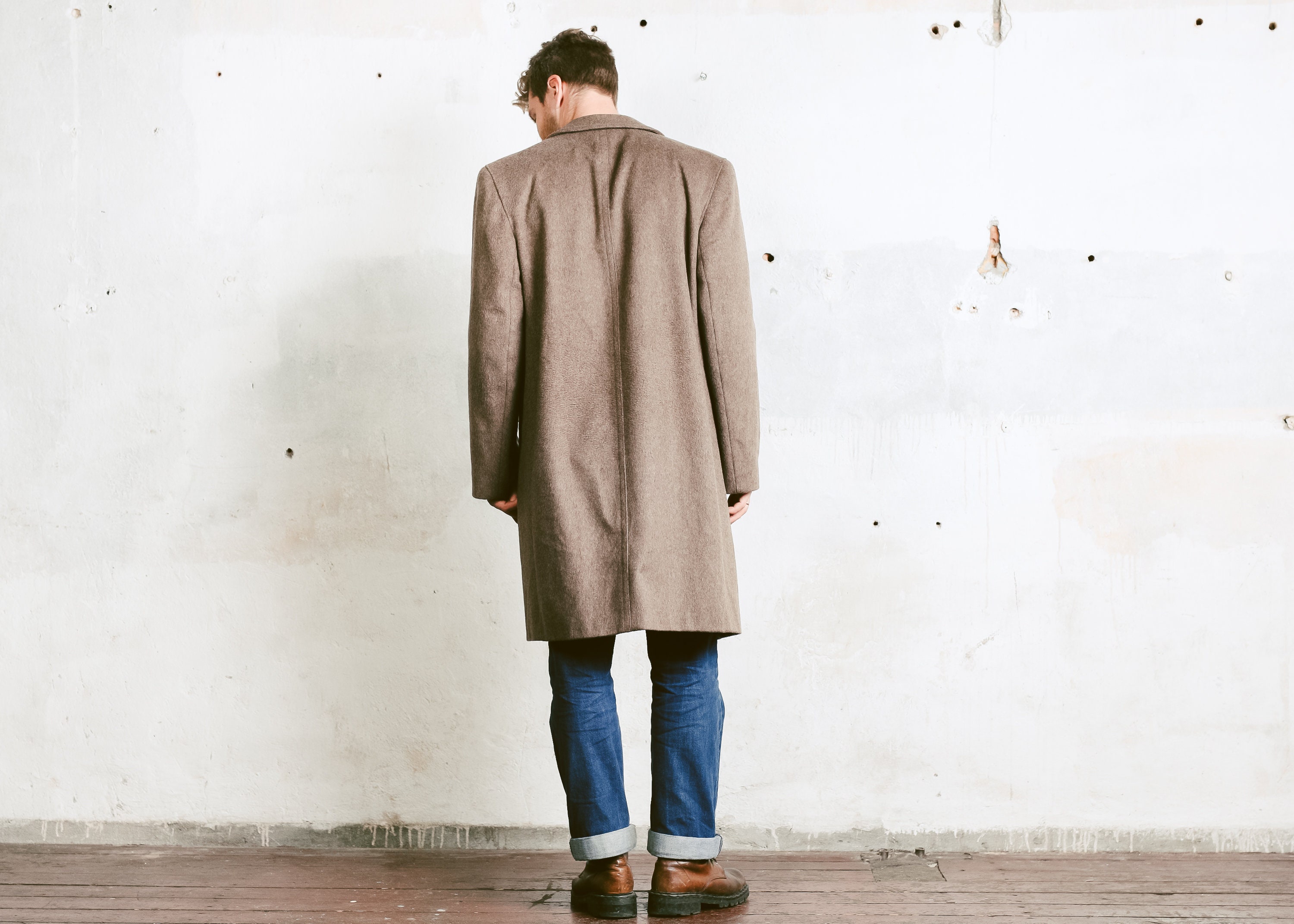 Men Overcoat . Vintage Wool Winter Coat 1970s Brown Tyrolean Loden Wool ...