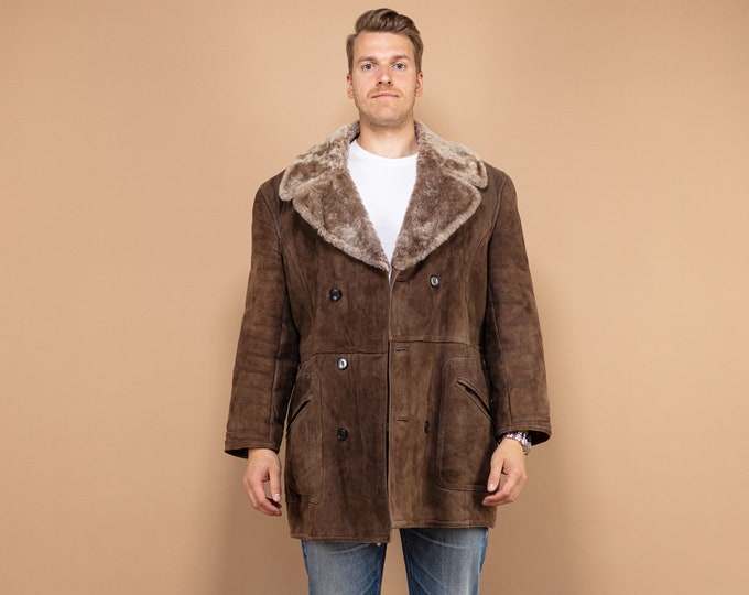 Vintage Shearling Coat, Size Large L, Sheepskin Coat, Brown Suede Coat, Mens Clothing, Winter Coat Men, 70s Coat, Western Coat, BetaMenswear
