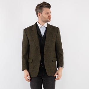 90&#39;s Men Green Wool Blazer, Size S/M Wool Blazer Jacket, Retro Sport Coat, Wool Jacket, Mens Clothing, Preppy Academia Wear, BetaMenswear
