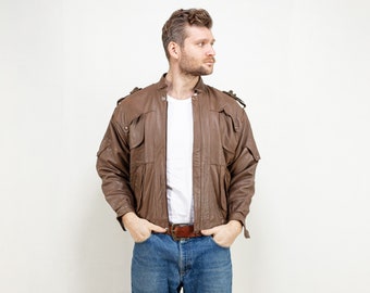 Veste en cuir, taille M, veste aviateur vintage, veste des années 80, vêtements pour hommes, vêtements d'extérieur en cuir, veste de moto, pardessus homme, rétro