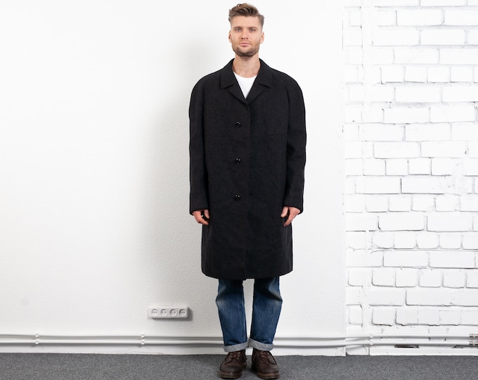 Dark Grey Grey Wool Overcoat . Vintage 70s Thick Wool Winter Coat 1970s Grey Topcoat Greatcoat Jacket . size Extra Large XL