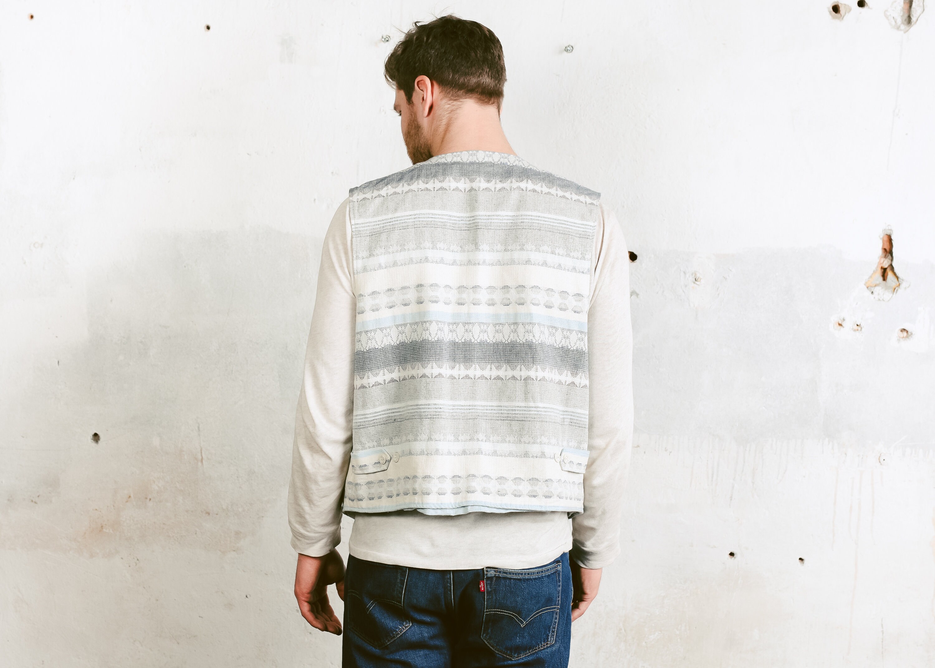 Men's Aztec Patterned Vest . Vintage Vest Waistcoat Hippie Vest