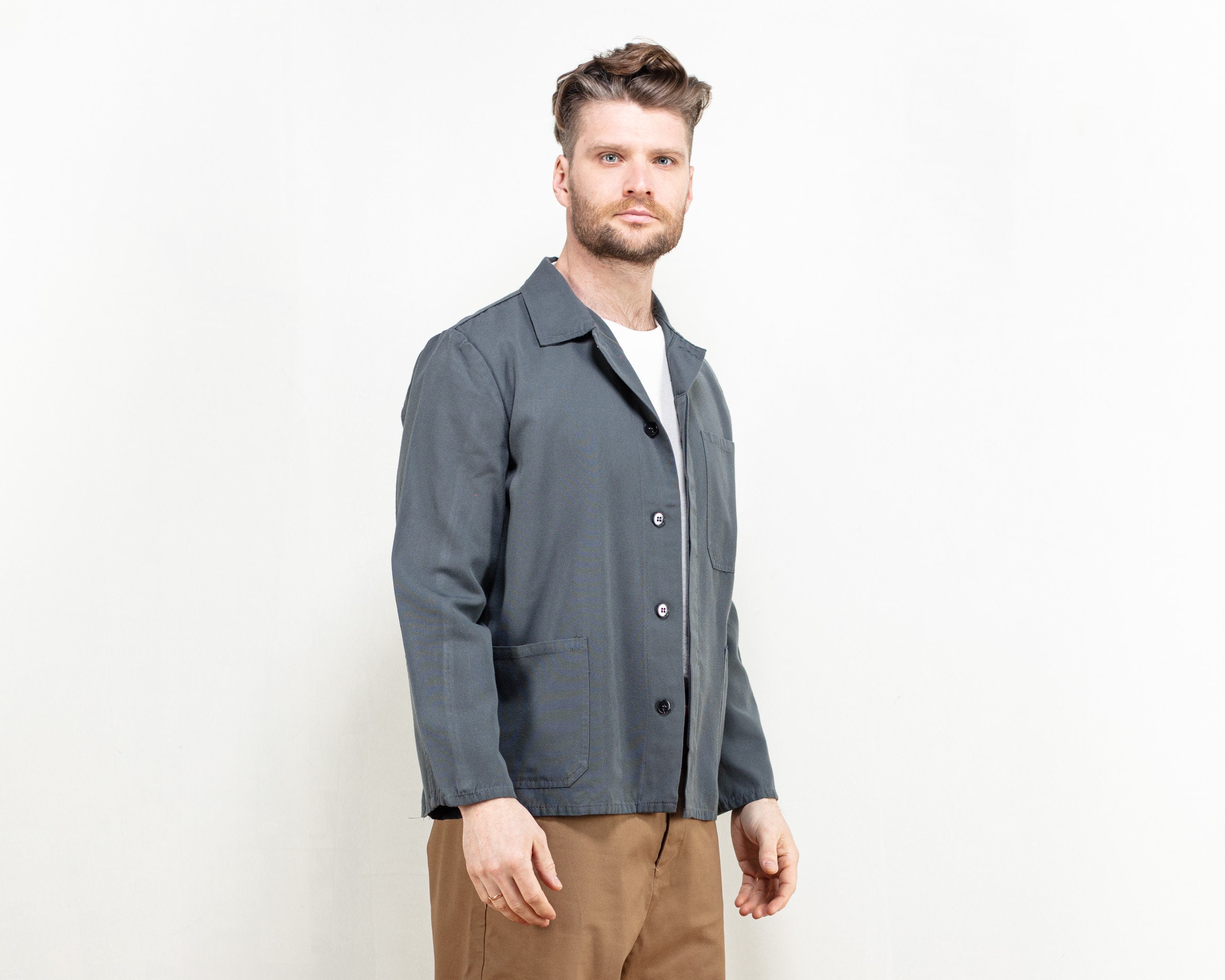 Grey Chore Jacket work 80's utility painter jacket men workwear