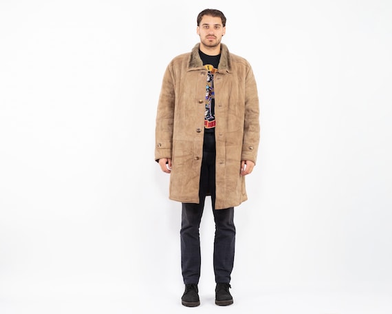 80年代ヴィンテージのダメージ加工シープスキンコート、メンズL/XL