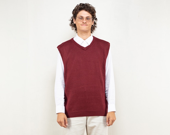 Vintage Bordo Vest maroon classic 90s sleeveless wool vest vintage men retro golf sports fashion clothing size extra large XL