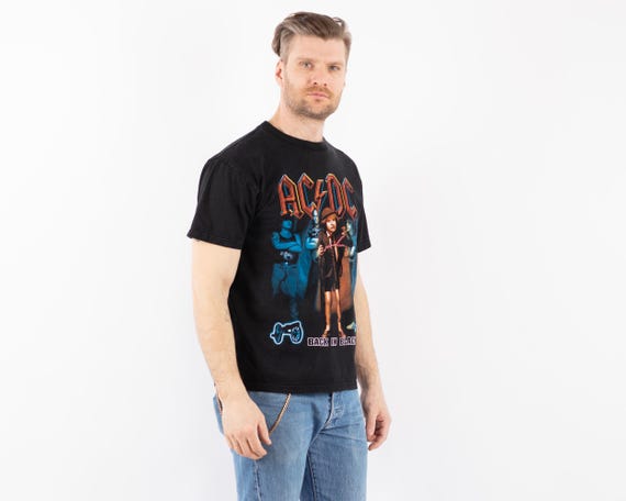 90s Vintage Black AC/DC Band T-shirt, Cotton, Men's Size M/L