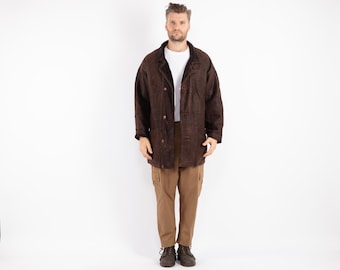 Cappotto vintage anni '90 in montone marrone, giacca in pelle di montone, taglia L da uomo