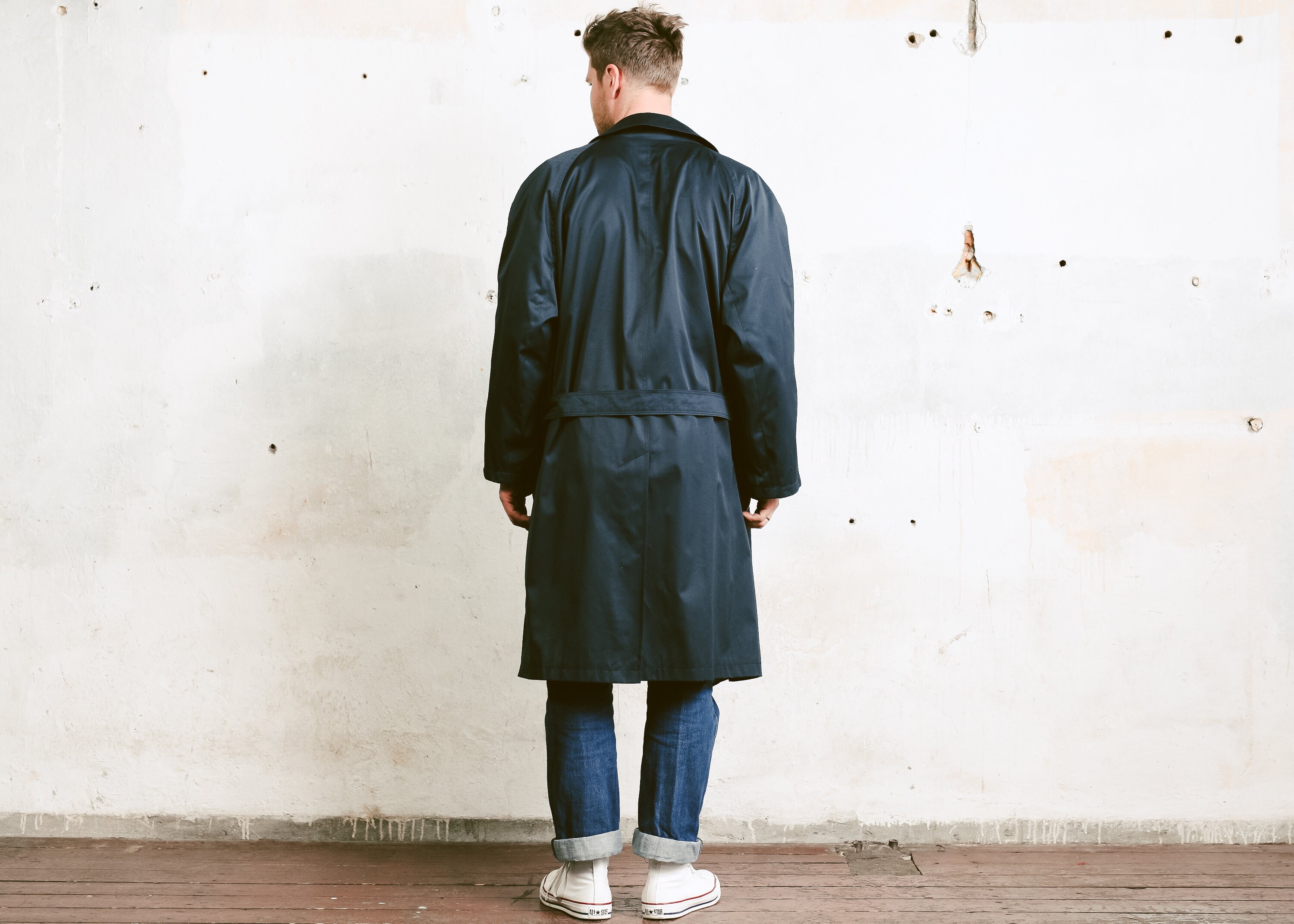 Mens Navy Blue Mac Coat . 80s Oversized Duster Coat Lightweight Coat Jacket Navy Blue Mac Spring ...