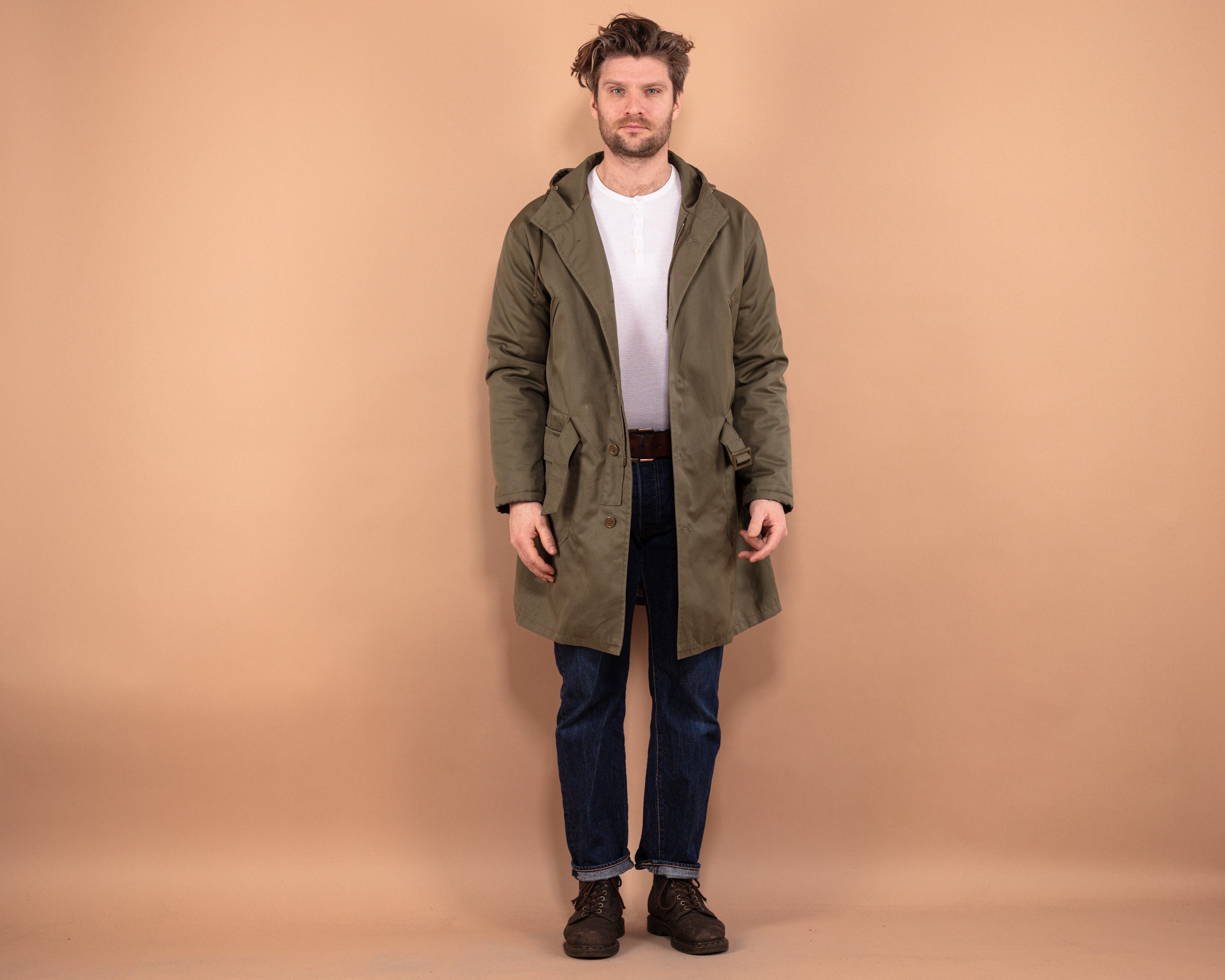 Military Style Parka Coat, Size L, Army Coat, Khaki Jacket Military Style Parka Coat, Size L, Army Coat, Khaki Jacket
