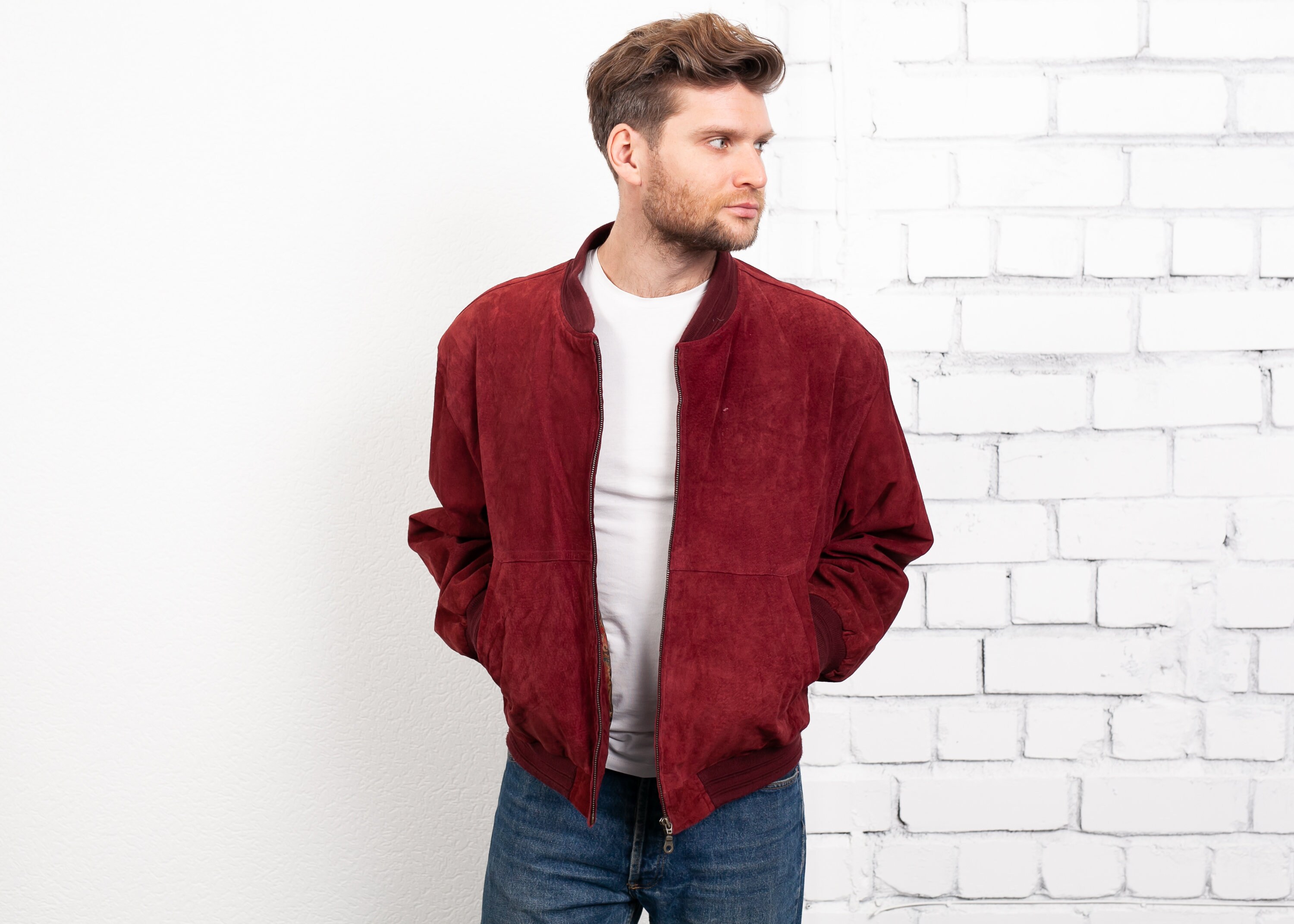 red suede bomber jacket