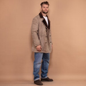 Vintage Long Coat Men 70s, Size Large L, Shearling Winter Coat, Boho Outerwear, Warm Sheepskin Overcoat, Sustainable Fashion, BetaMenswear image 2