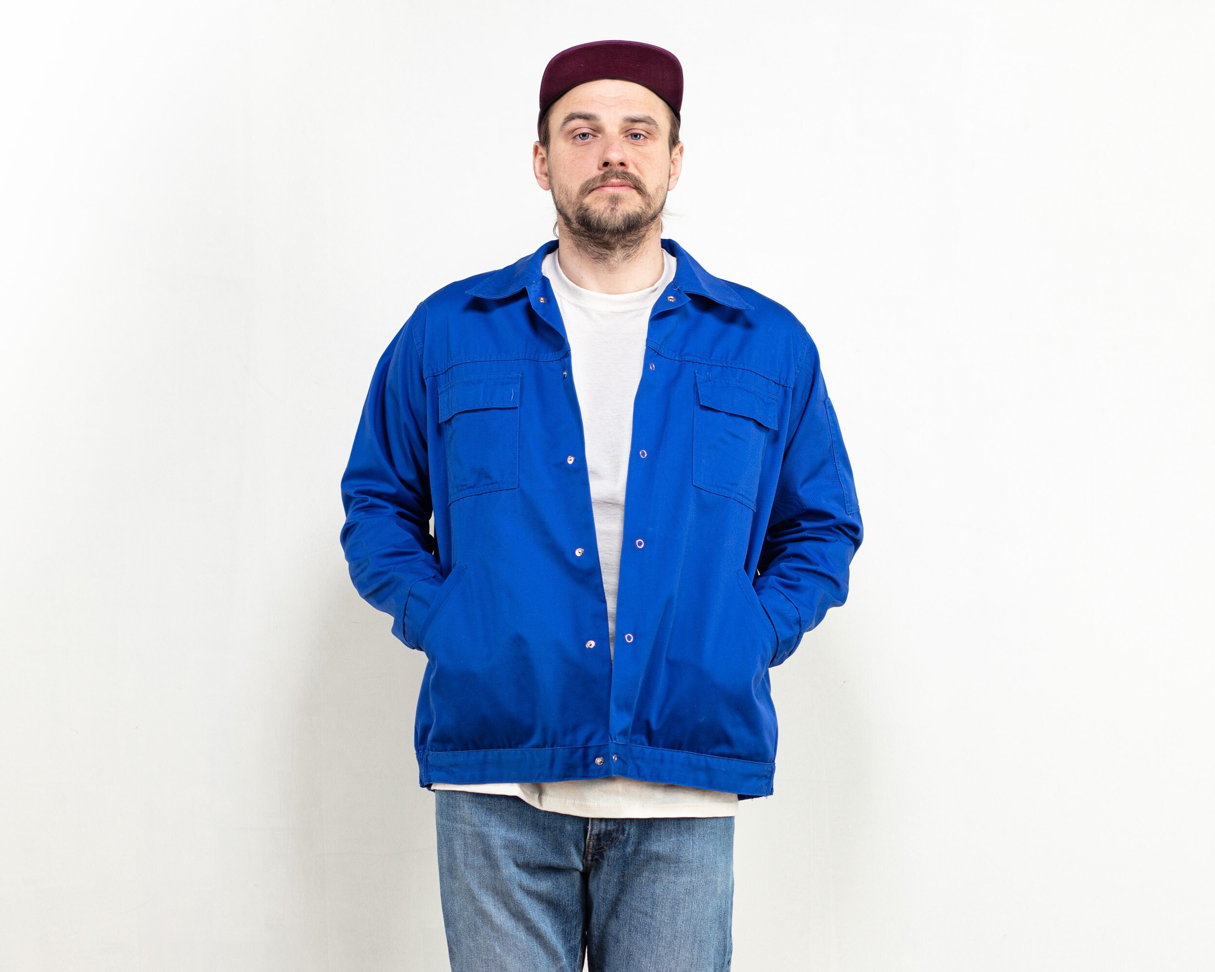 Blue Chore Jacket vintage 80s men blue work jacket men workwear
