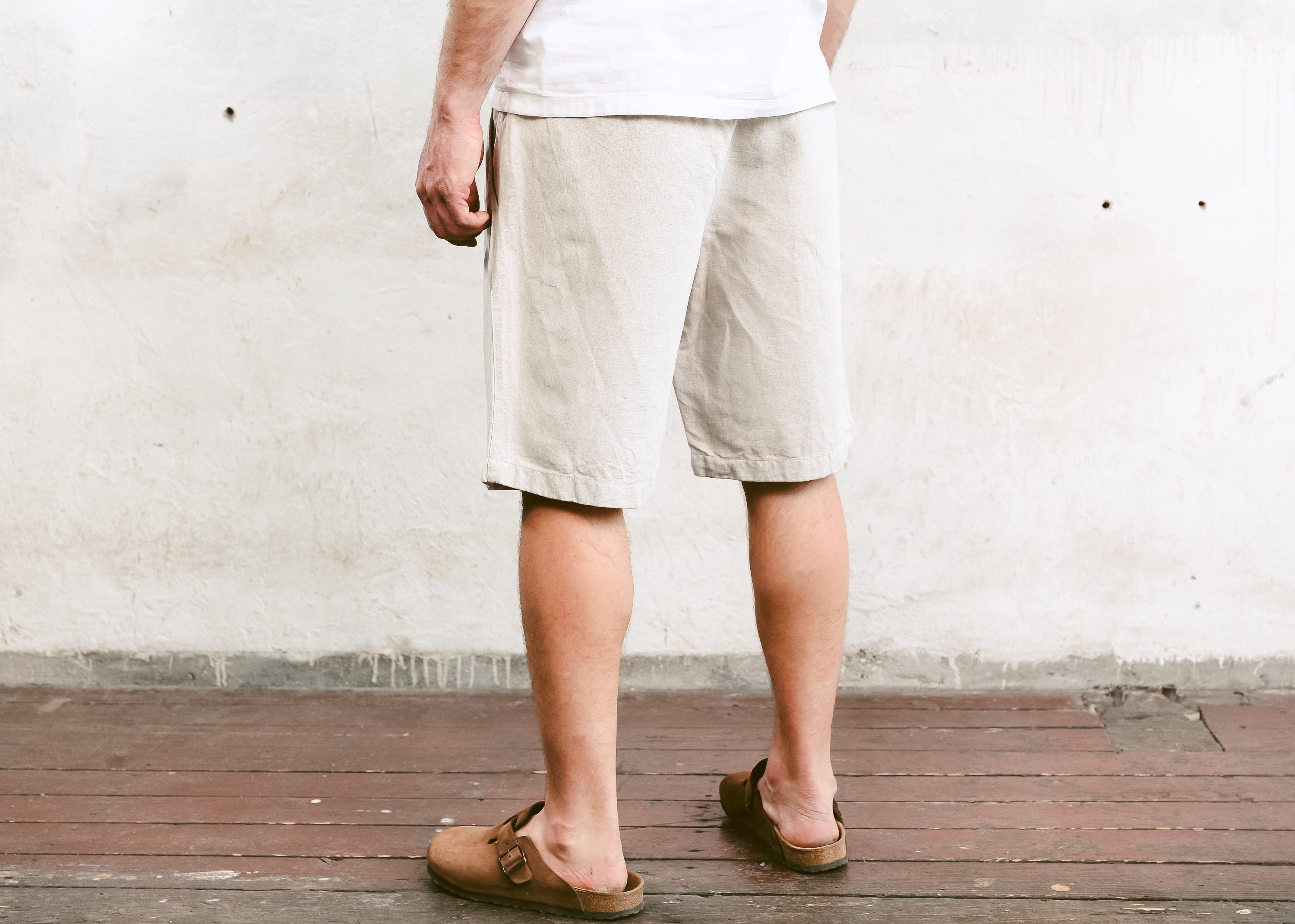 Grey Linen Blend Shorts . Vintage Men Summer Shorts Men's Casual Shorts