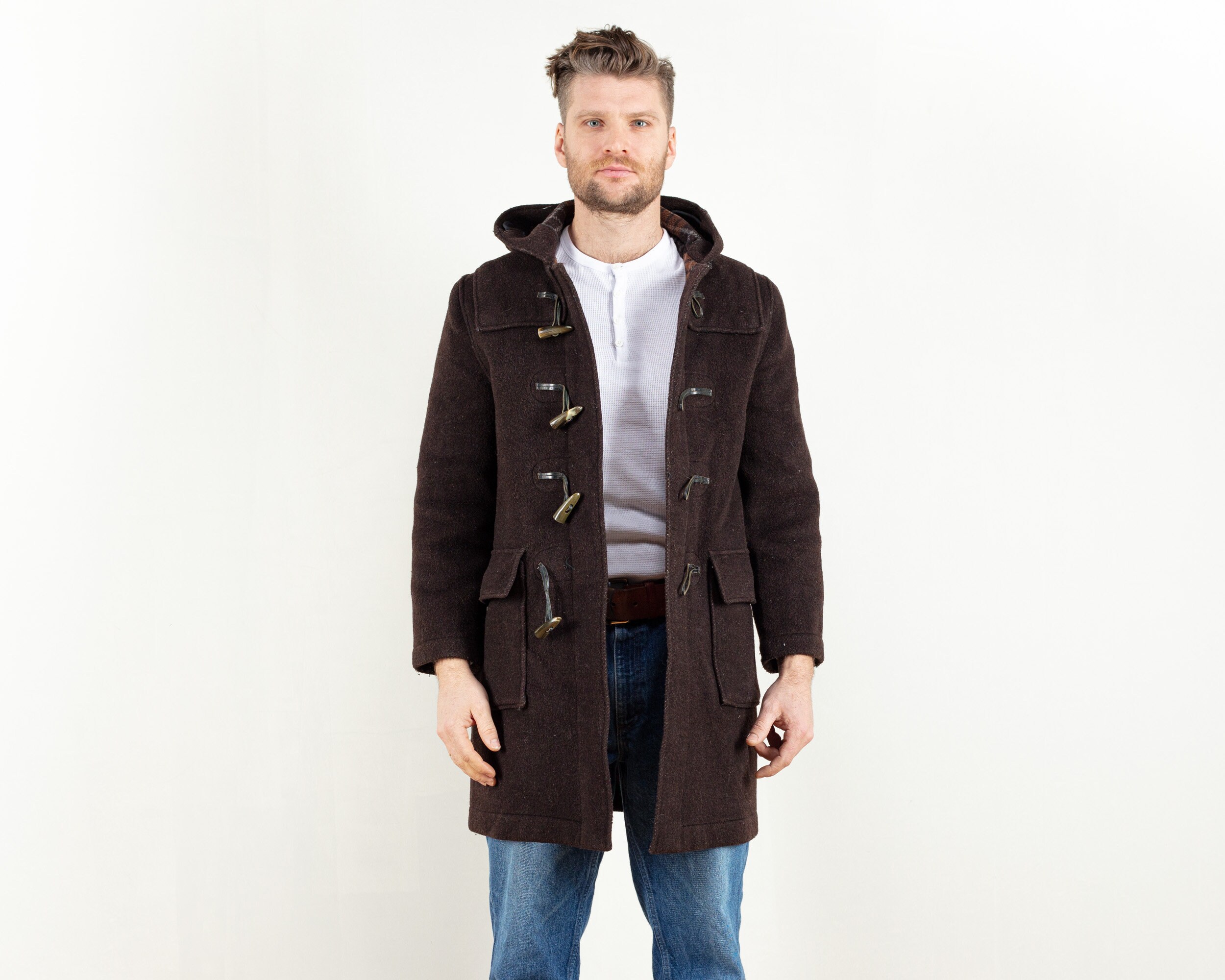 Gloverall Duffle Coat duffel vintage 80's toggle wool coat hooded men