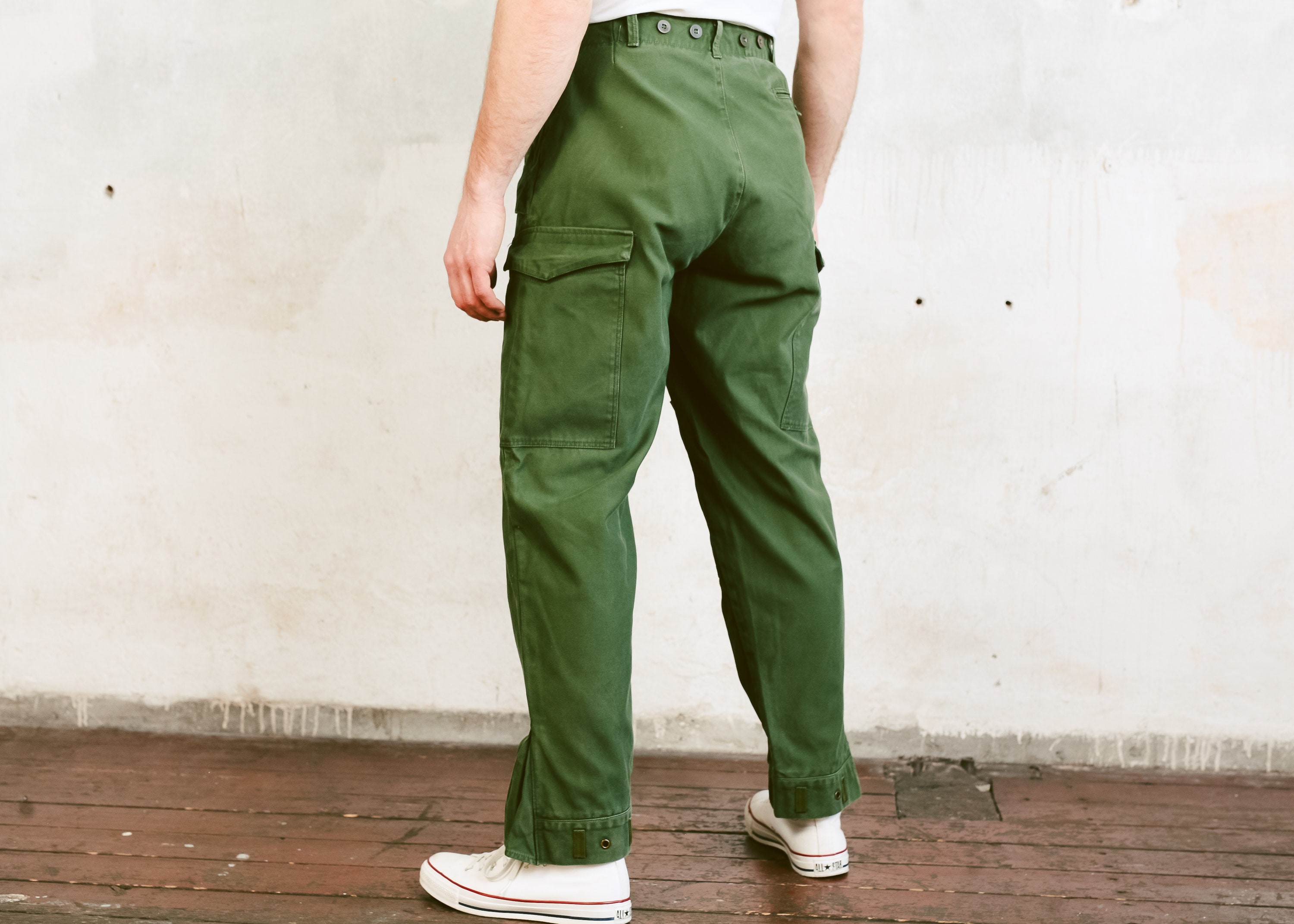 Military Surplus Trousers . Vintage Army Pants Men's Khaki Green Thick Cotton Pants Men's 70s