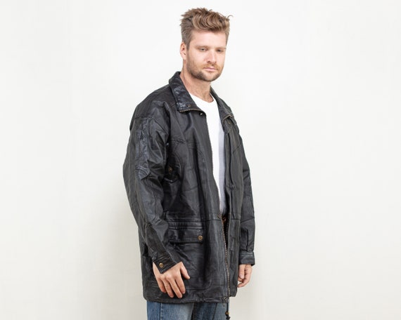 Leather Parka Jacket, Size Large L, 90s Vintage B… - image 2