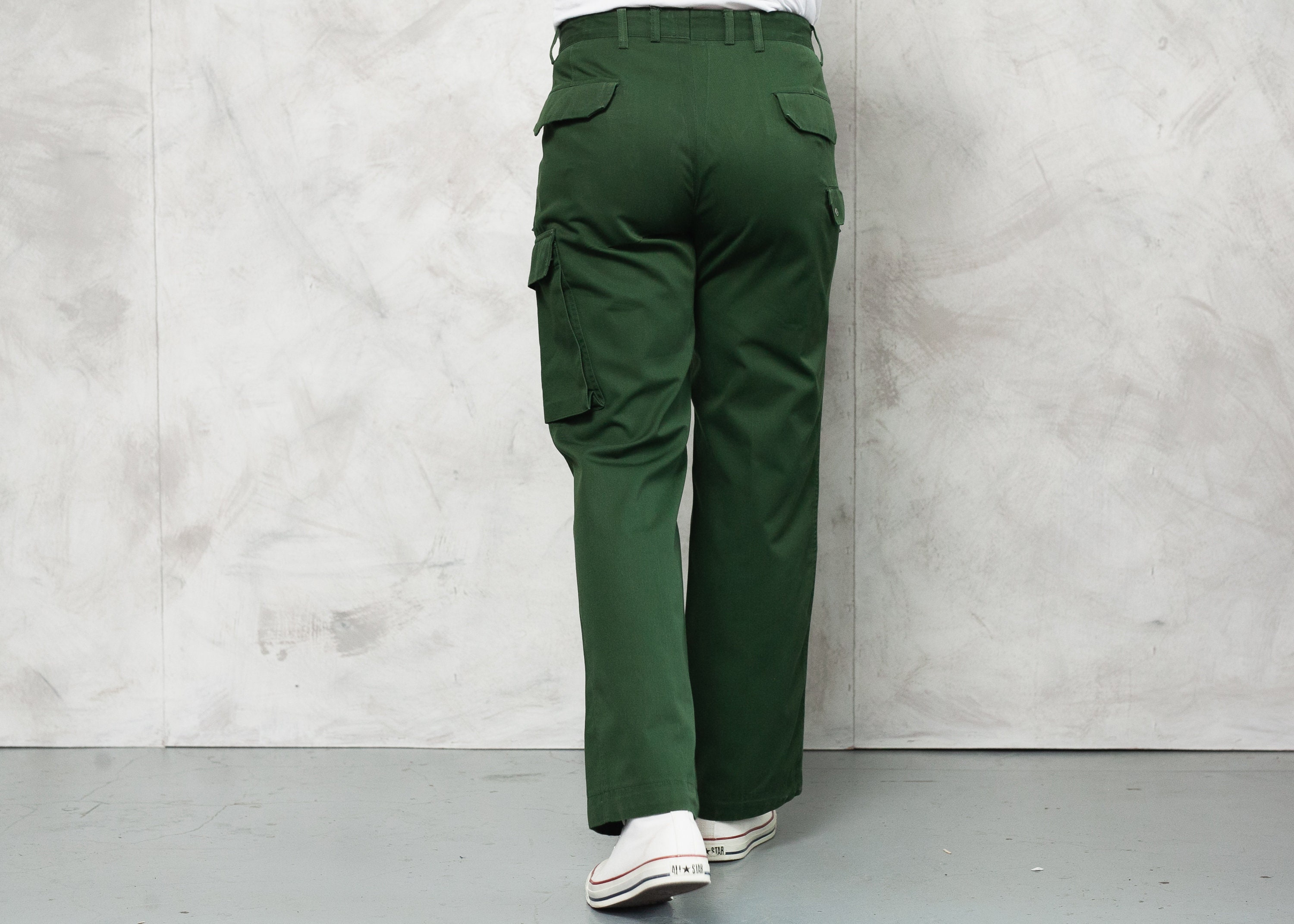 Vintage Army Surplus Trousers . Men Military Pants Khaki Green Thick