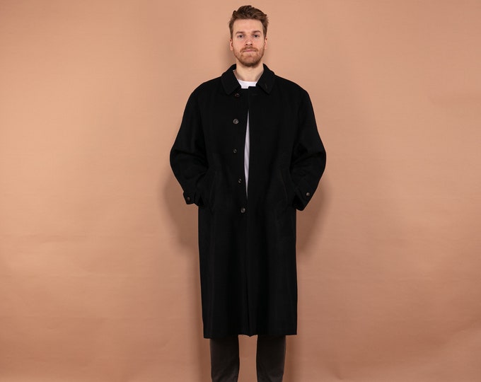 Men's Wool Long Coat 90s, Size L Cashmere Wool Blend Coat In Blue, Vintage Wool Coat, Autumn Wool Coat, 90s Office Coat, Elegant Coat