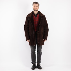 90&#39;s Brown Sheepskin Coat, Size L/XL Vintage Shearling Coat, Retro Leather Coat, Yellowstone Coat, Rugged Western Sheep Coat, Mens Clothing