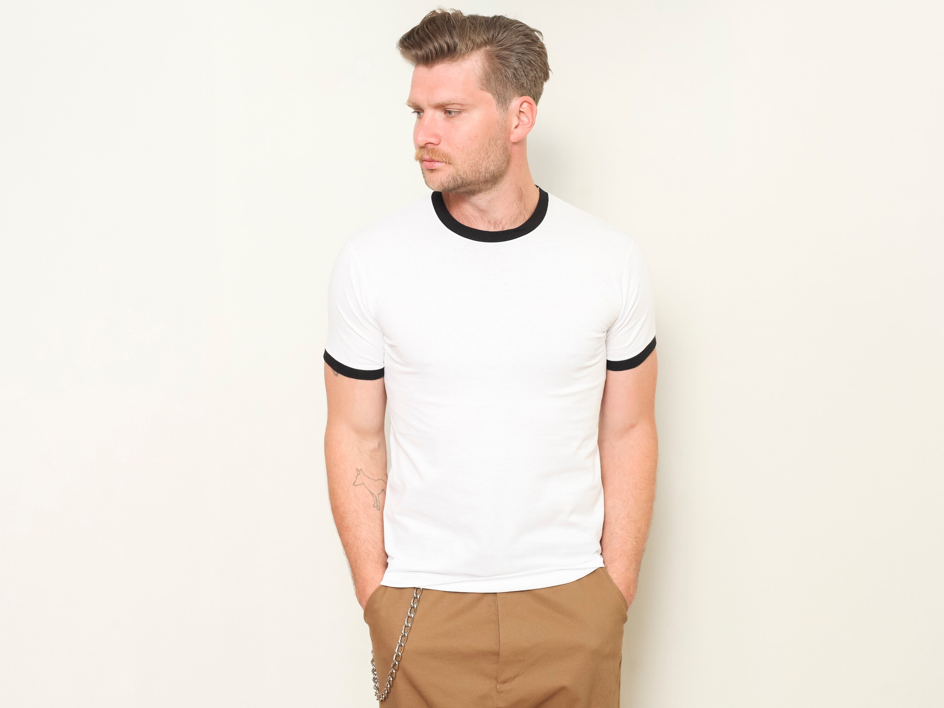 Vintage Ringer Tee men's basic white black 00s men short sleeve shirt