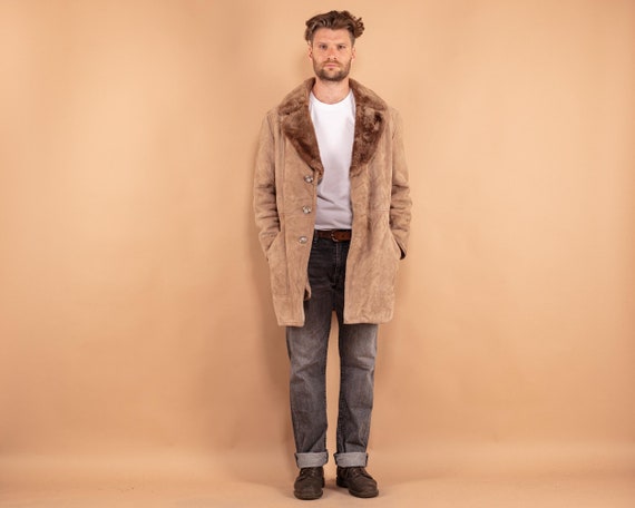 70s Western Sheepskin Coat Size L Vintage Classic Shearling Coat Retro Winter Coat Western Apparel Beige Overcoat 70s Men Outerwear Etsy