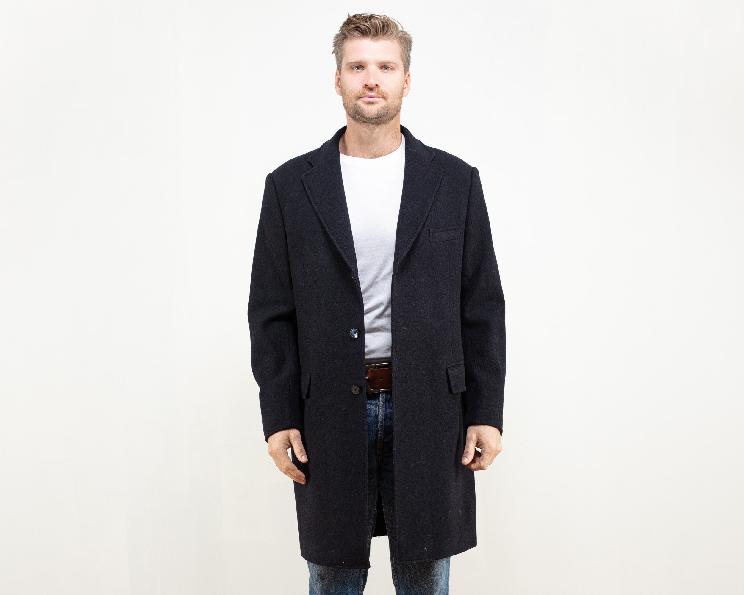 Vintage Blue Wool Coat classic men vintage 1990s winter overcoat office ...