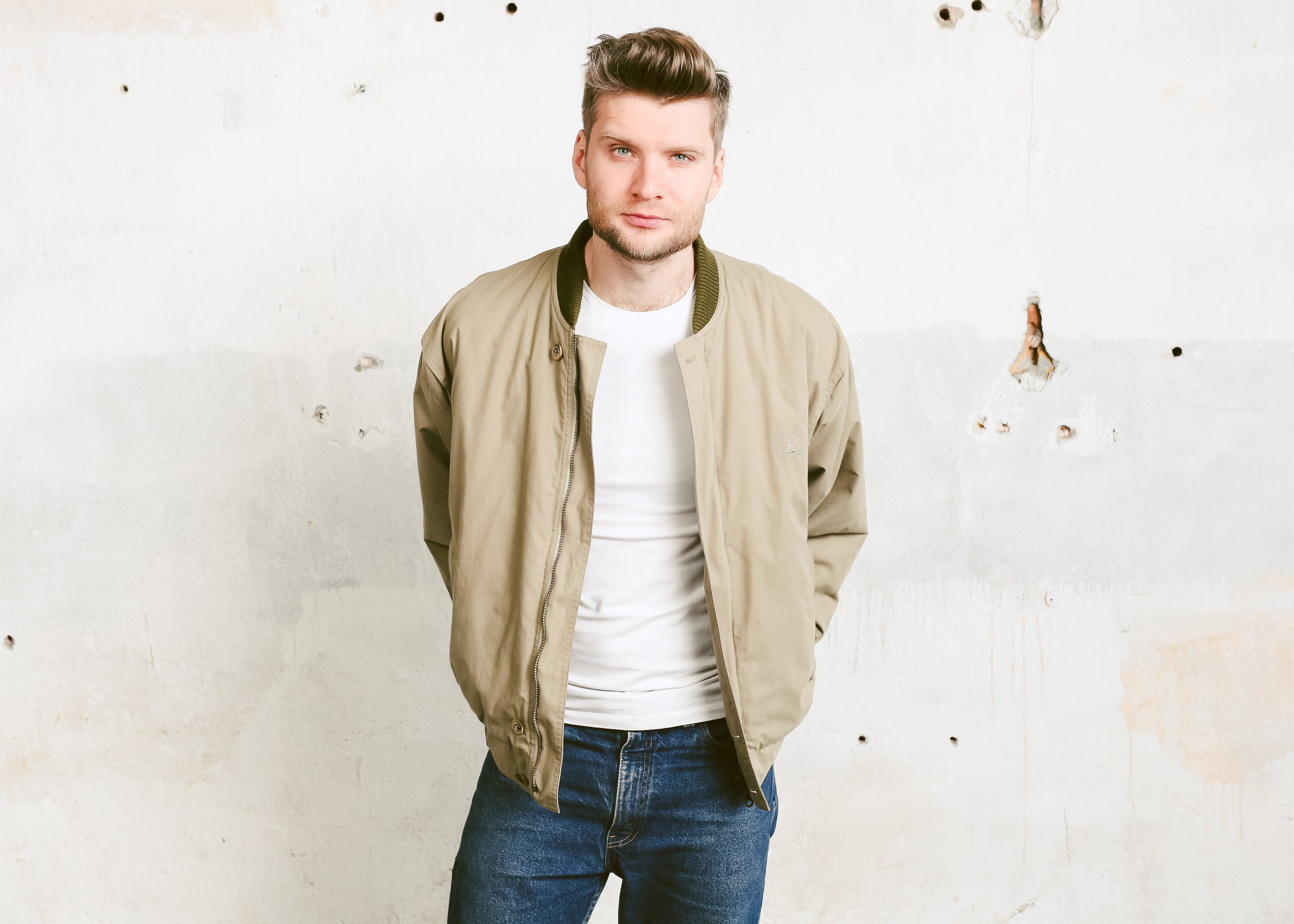 grey bomber jacket men outfit