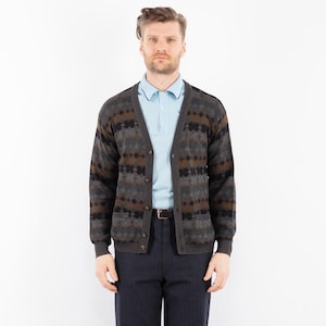 90s Patterned Men&#39;s Cardigan, Men Size M Medium Cardigan, Cozy Wear, Vintage Wool Jacket, Retro Knitwear, Vintage Boho, Old Money Style