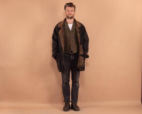 Manteau homme en peau de mouton noir manteau homme taille XL porte en manteau en peau
