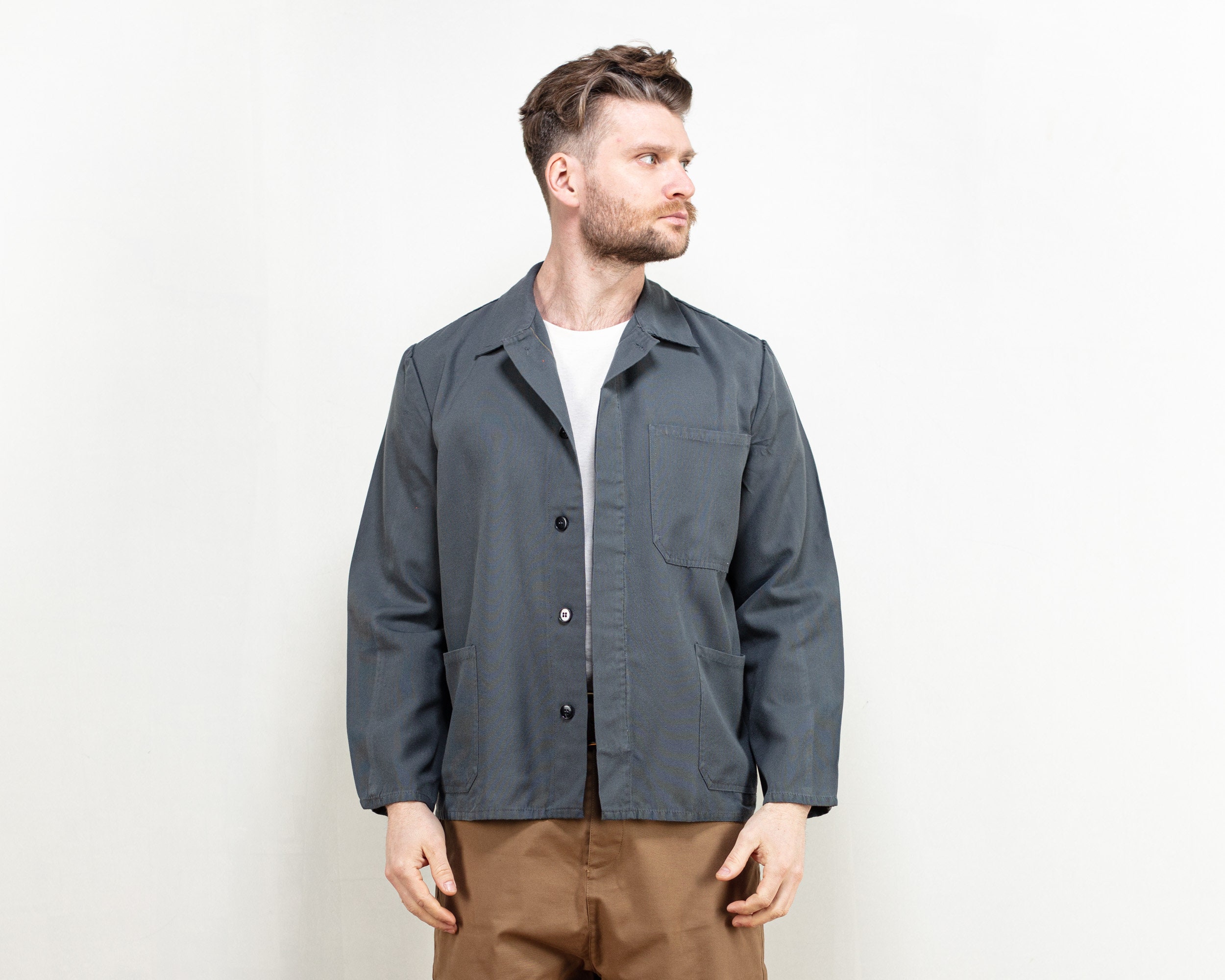 Grey Chore Jacket work 80's utility painter jacket men workwear