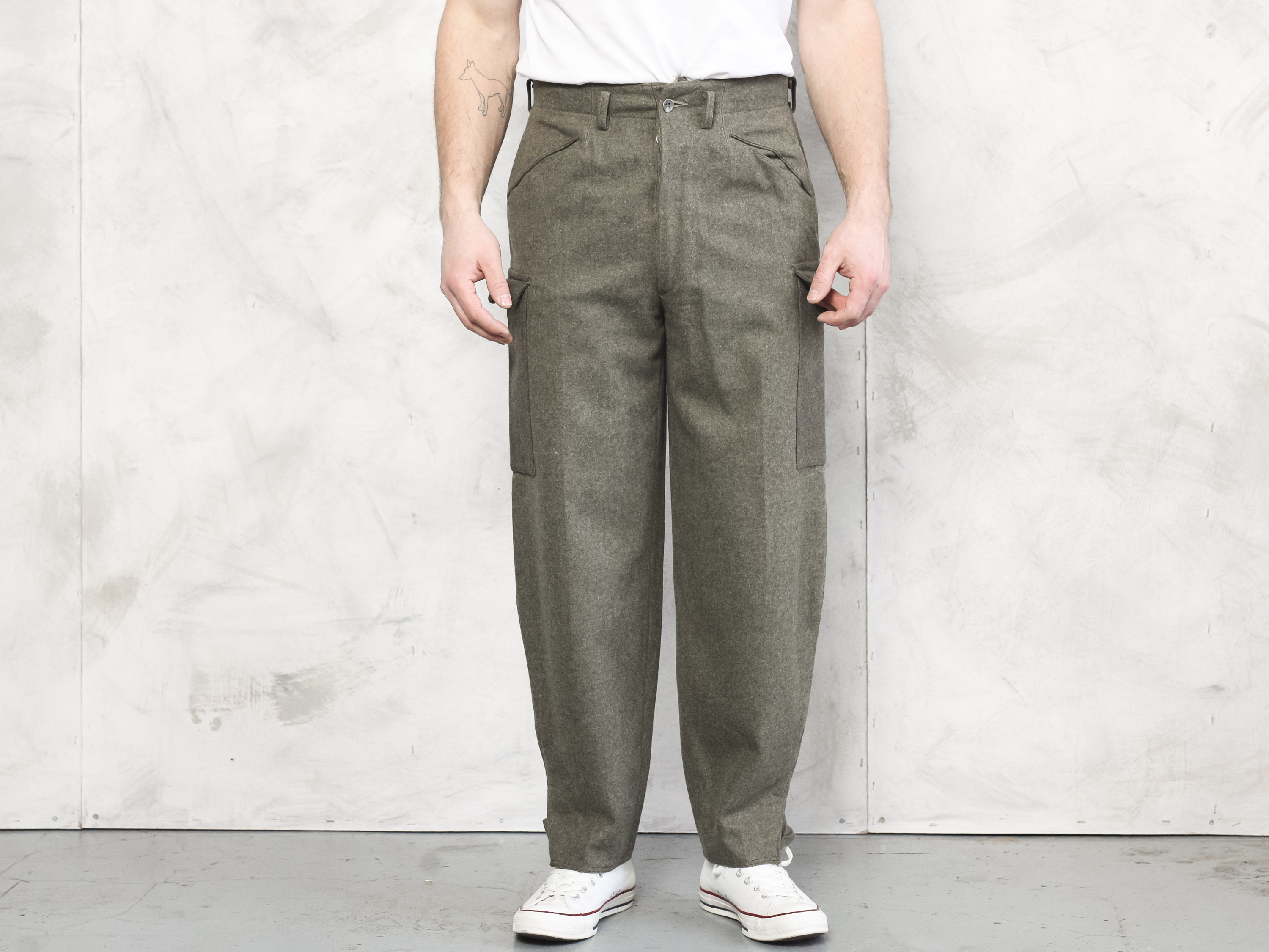 Military Men Pants vintage 40s men heavy wool pants army hiking