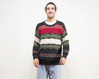 Bold Patterned Sweater men vintage 80's retro pullover jumper boho sweater artist jumper hippie sweater vintage clothing size medium m