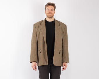 90s Vintage Wool Blazer, Beige Retro Sport Coat, Men's Size XXXL