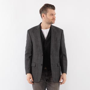 90er Jahre Herren Grauer Wollblazer, Herren Größe M/L Vintage Wolljacke, Retro Sport Mantel, Wolljacke, Herrenbekleidung, Kulturerbe, Preppy Academia Blazer