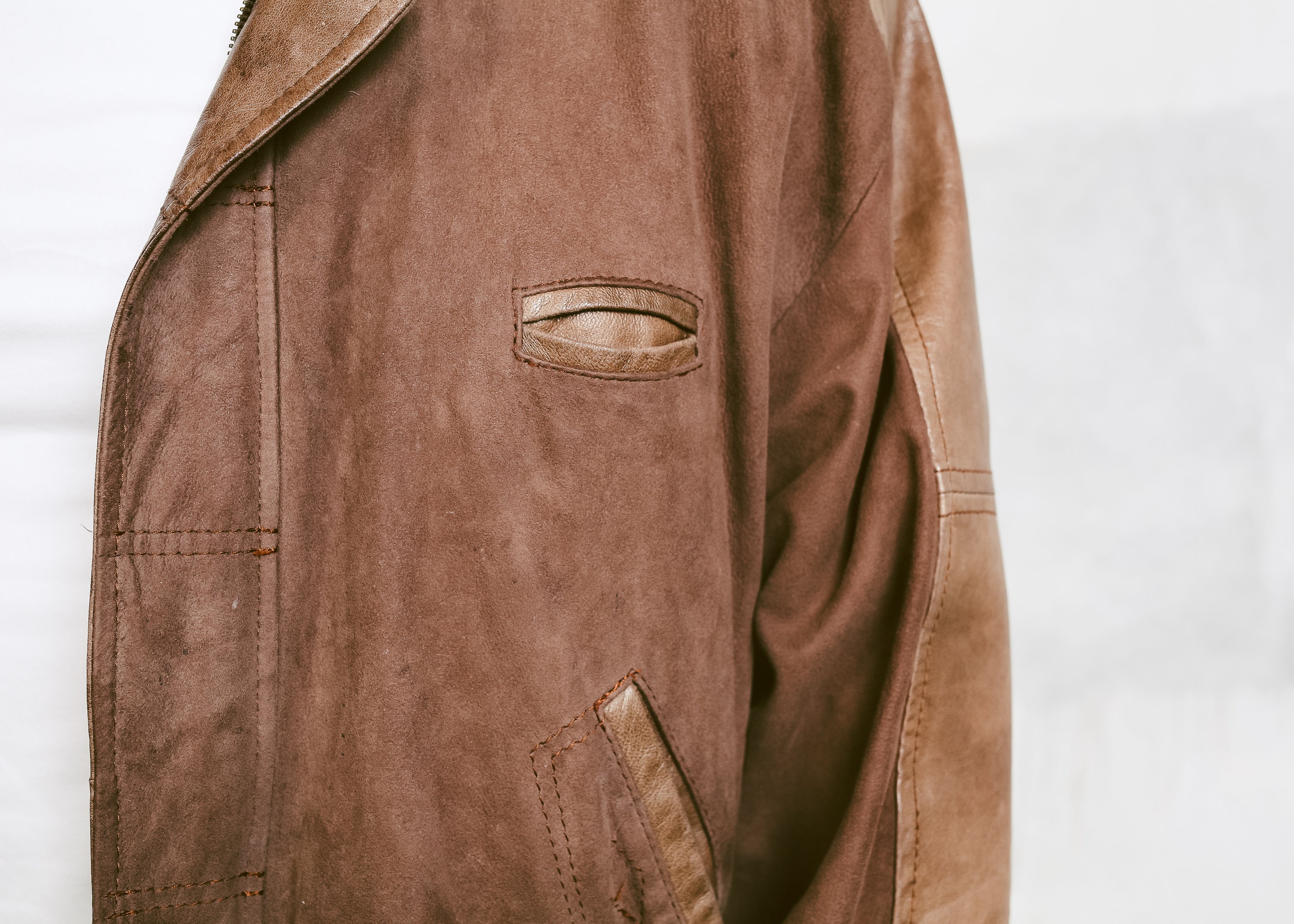 Suede Leather Bomber Jacket . Mens Zip Up Brown Jacket 80s Grunge Coat ...