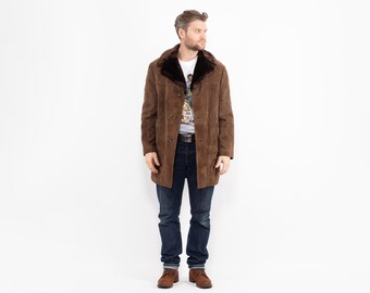 70s Vintage Wildleder Sherpa-Mantel im Western-Cowboy-Stil, Herrengröße M/L