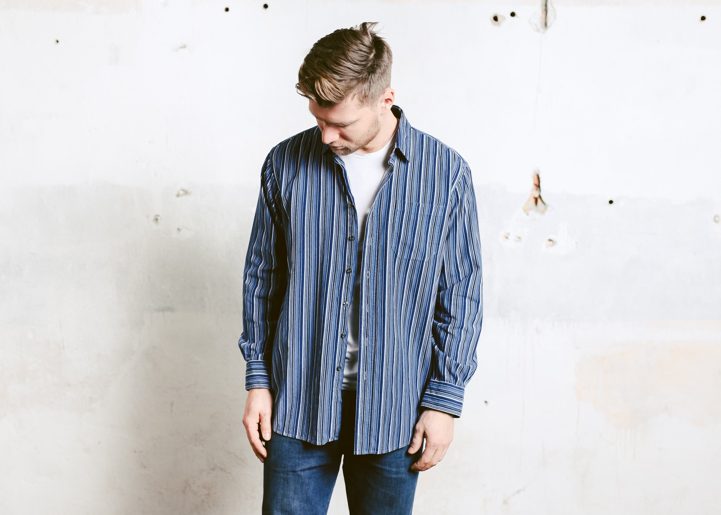 90s striped shirt mens