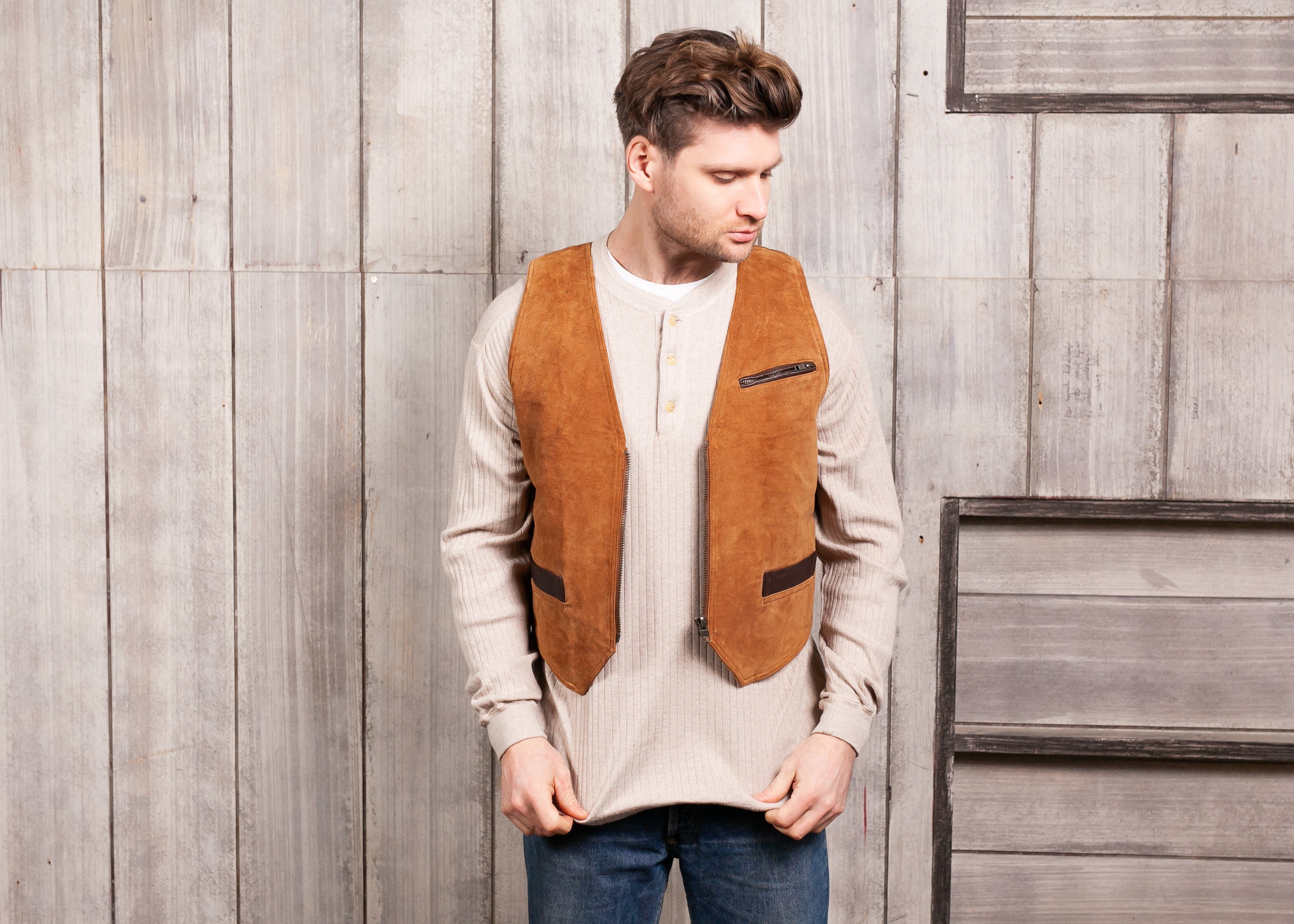 brown vest outfit mens